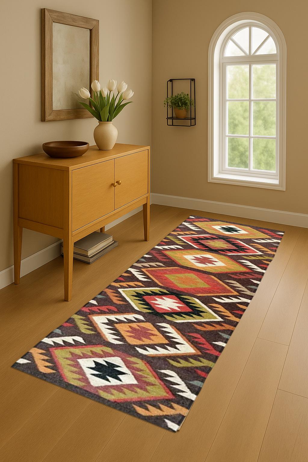 Eco-Chic Kilim Wool Jute Runner Rug | Handwoven Natural Fiber Flat weave | Sustainable Hallway Runner | Minimal Farmhouse Style