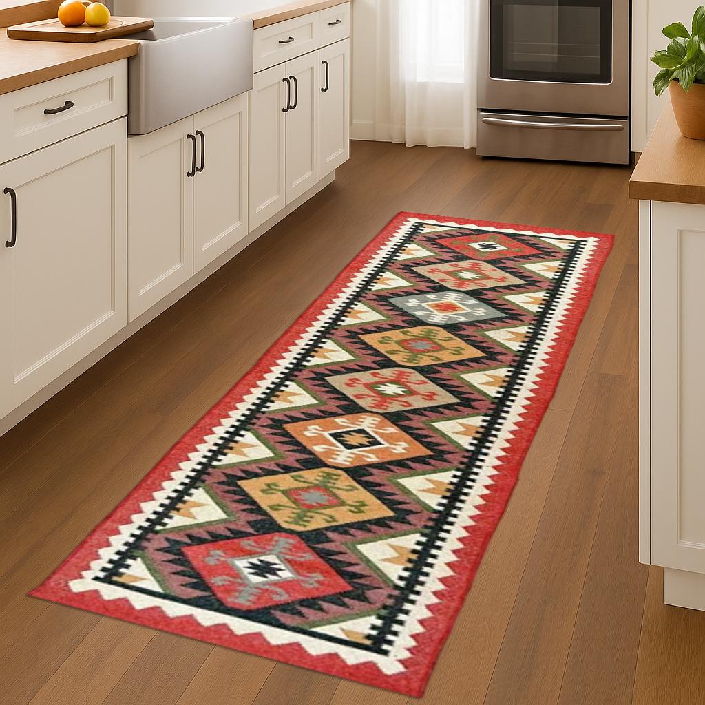 Colorful Wool Jute Kilim Runner Rug | Handmade Bohemian Flatweave | Moroccan Inspired Hallway Carpet | Sustainable Home Decor