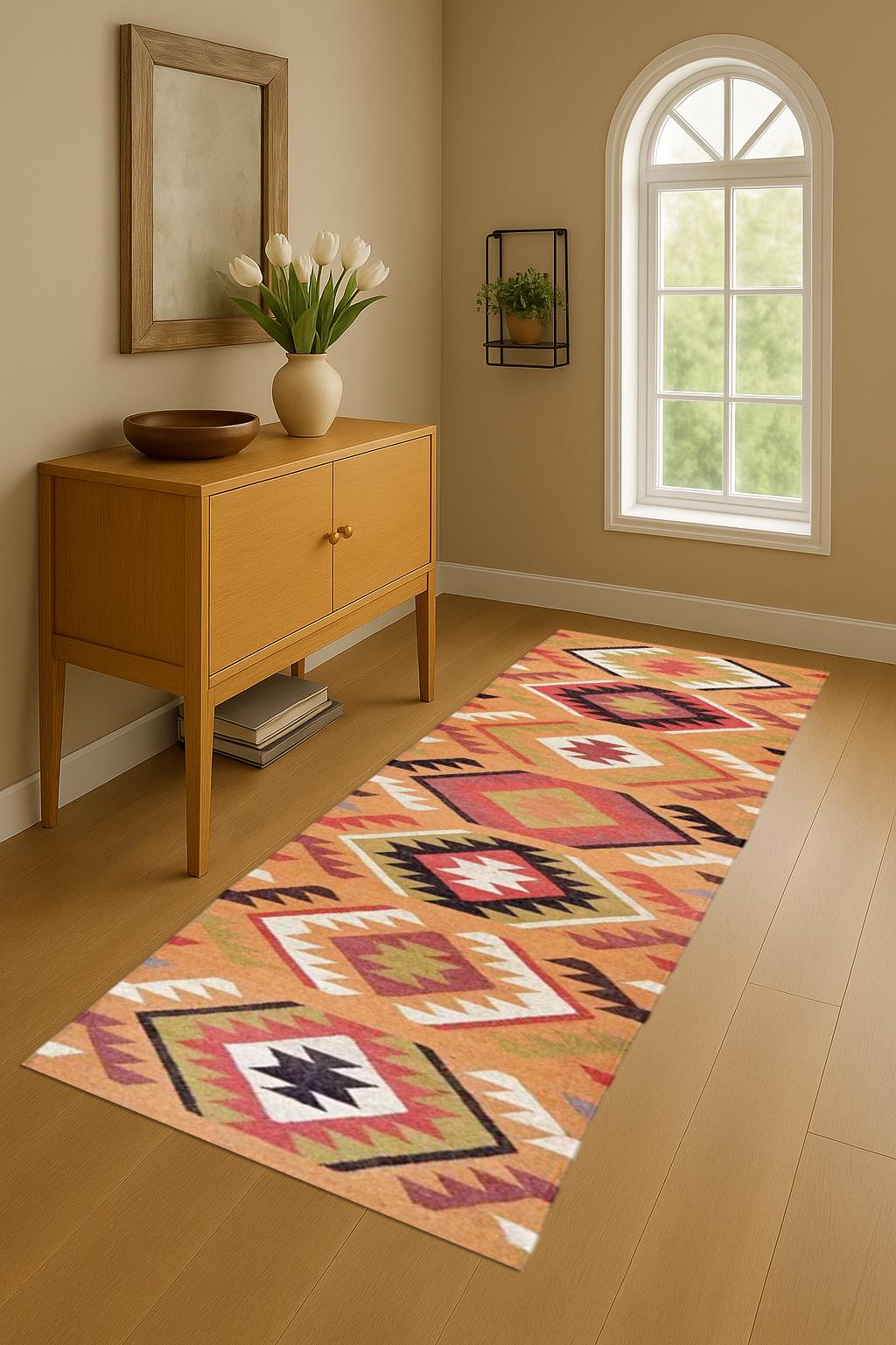 Rustic Handwoven Kilim Wool Jute Runner Rug | Flat-weave Natural Runner | Eco-Friendly Hallway Carpet | Farmhouse Home Accent