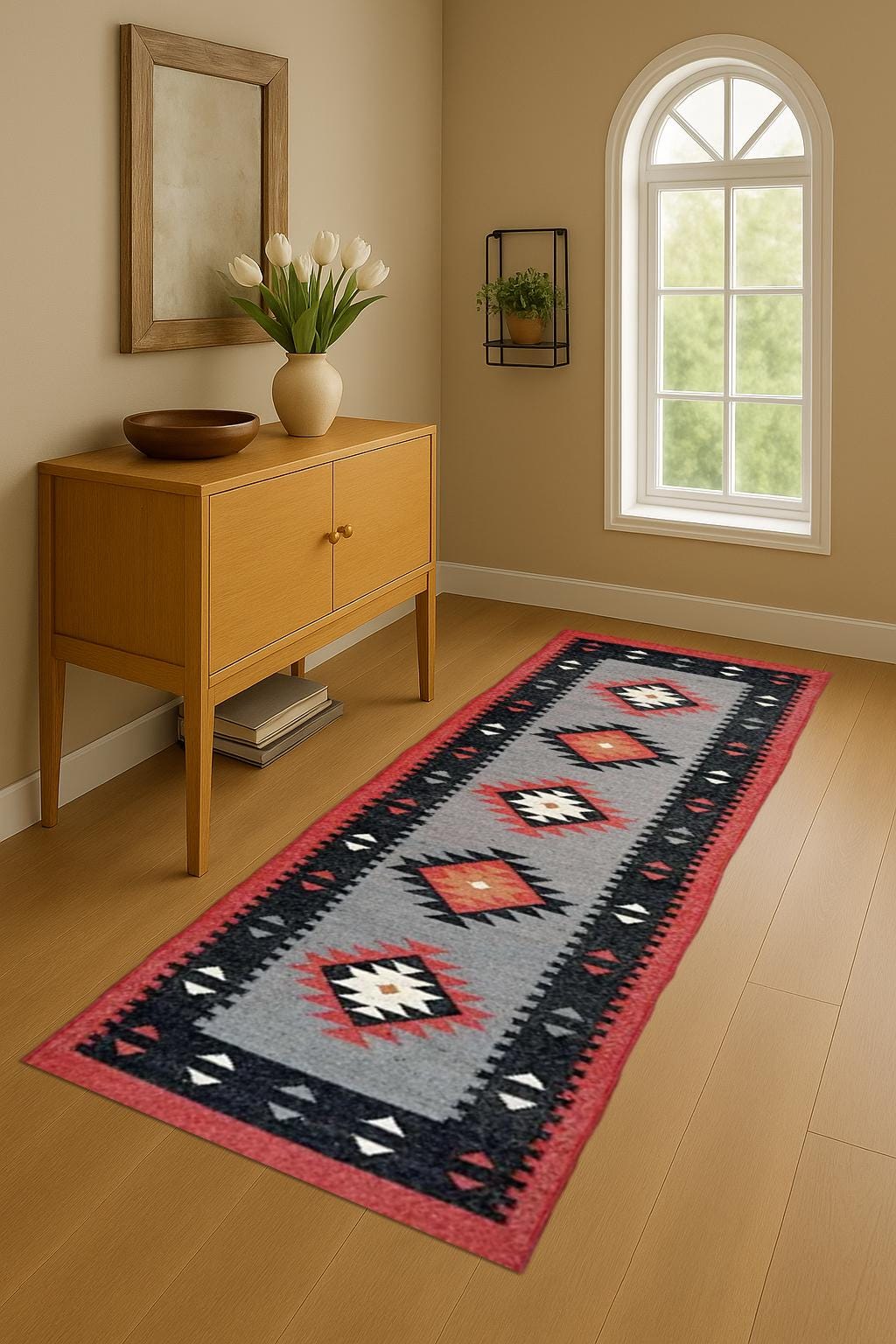 Handmade Wool & Jute Kilim Runner Rug – Bohemian Flatweave Carpet for Living Room | Indian Handcrafted Wool and Jute Kilim Runner