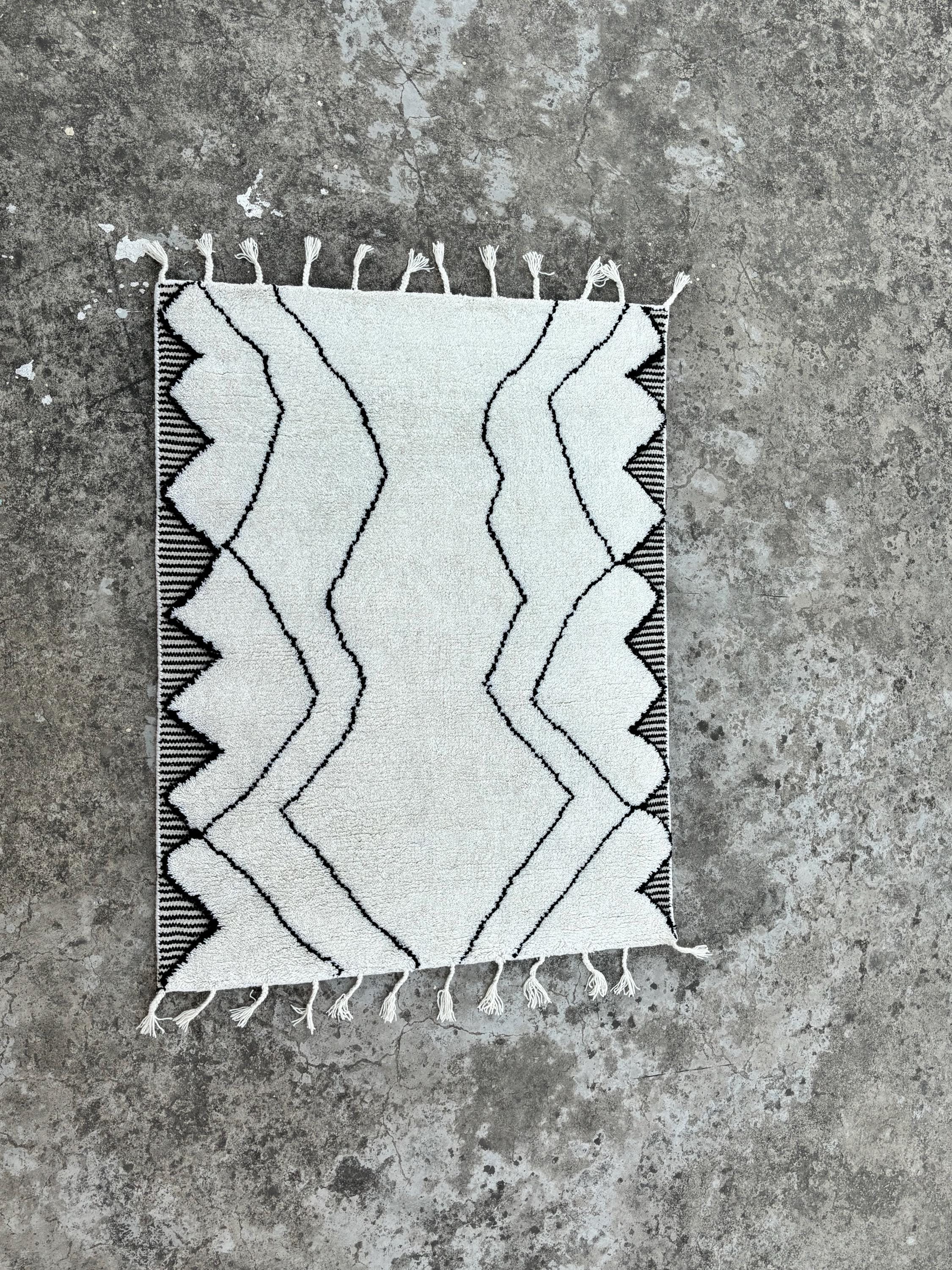 Moroccan Rug, Custom Size Beni Ourain Rug, Handmade Berber Carpet, White and black Wool Rug,  Luxury Moroccan Rug