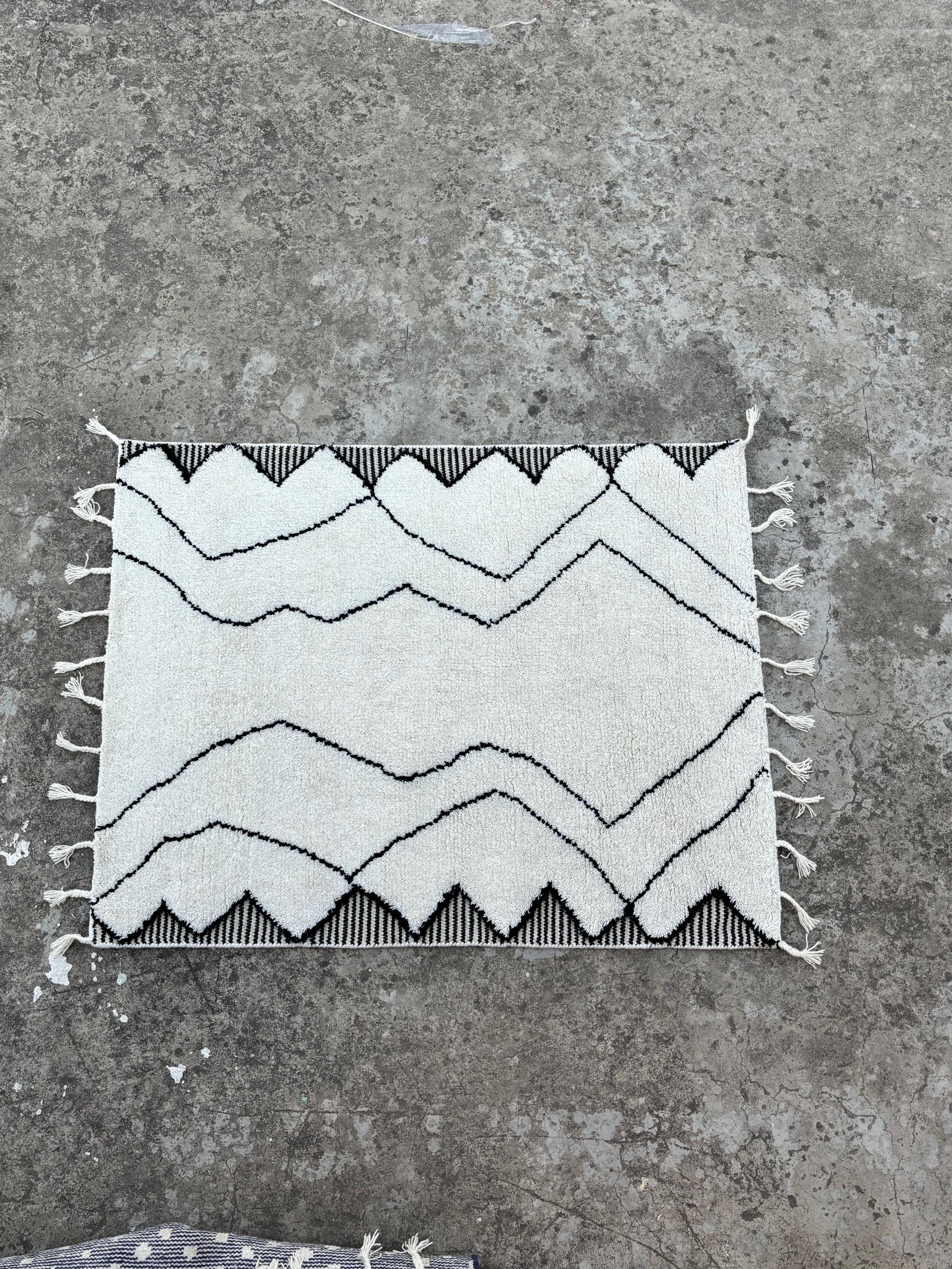 Moroccan Rug, Custom Size Beni Ourain Rug, Handmade Berber Carpet, White and black Wool Rug,  Luxury Moroccan Rug