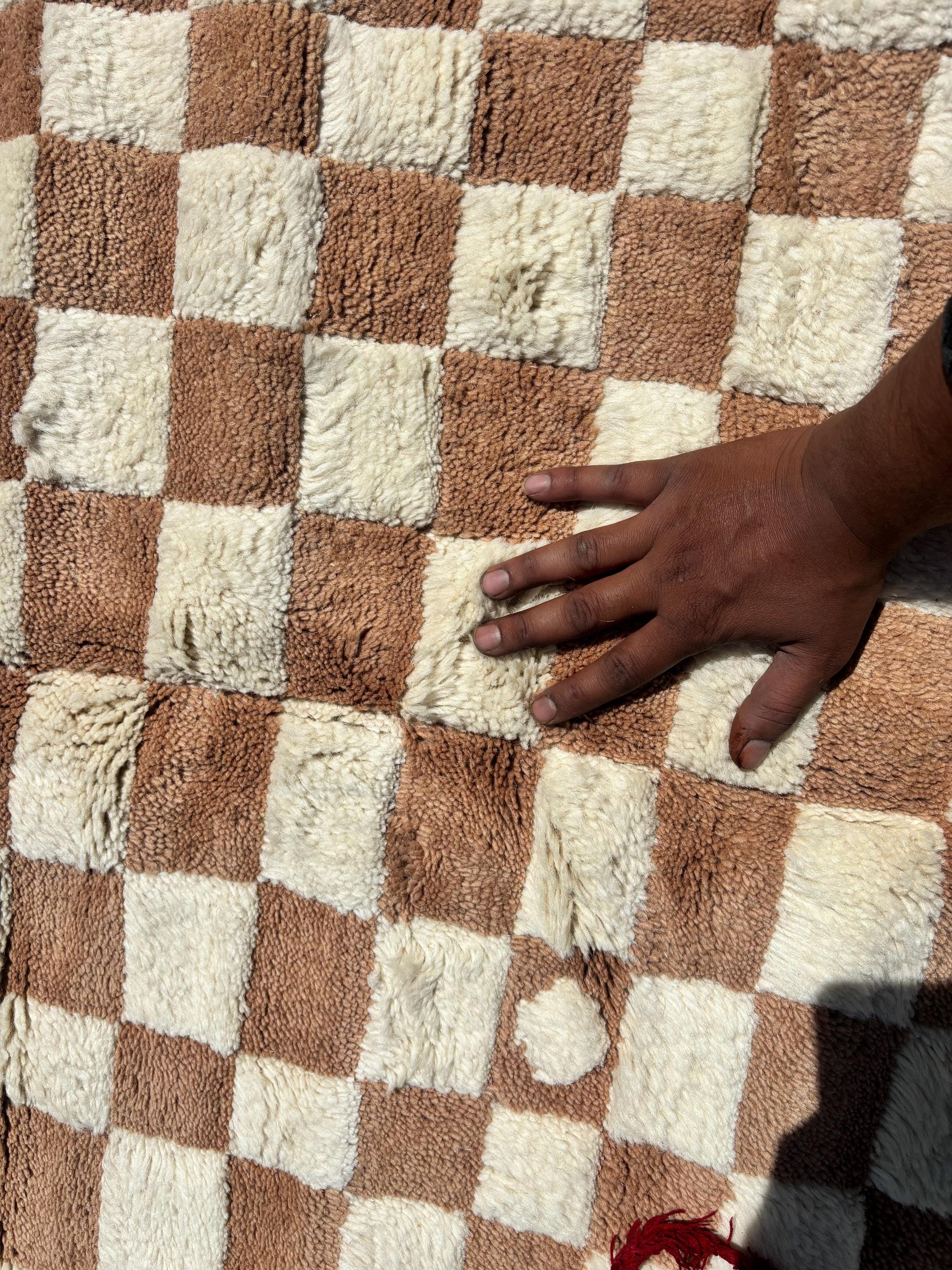 Checkered Brown rug, Handmade custom rug, Brown and Beige rug, Moroccan Rug, handmade rug, Orange Checkered Rug, Wool Rug