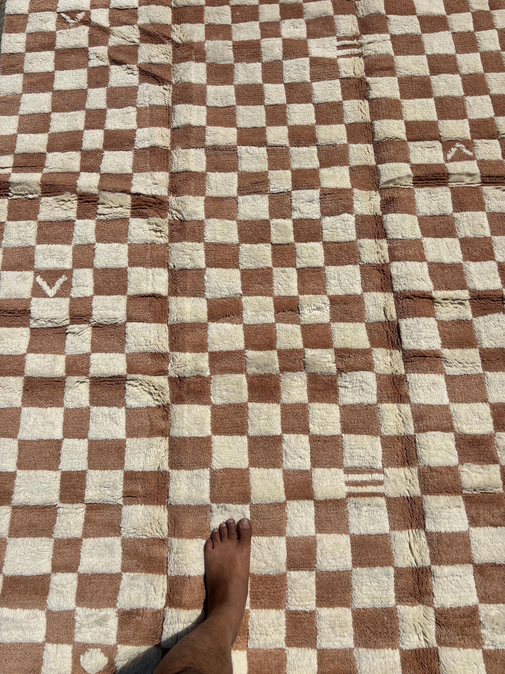 Checkered Brown rug, Handmade custom rug, Brown and Beige rug, Moroccan Rug, handmade rug, Orange Checkered Rug, Wool Rug