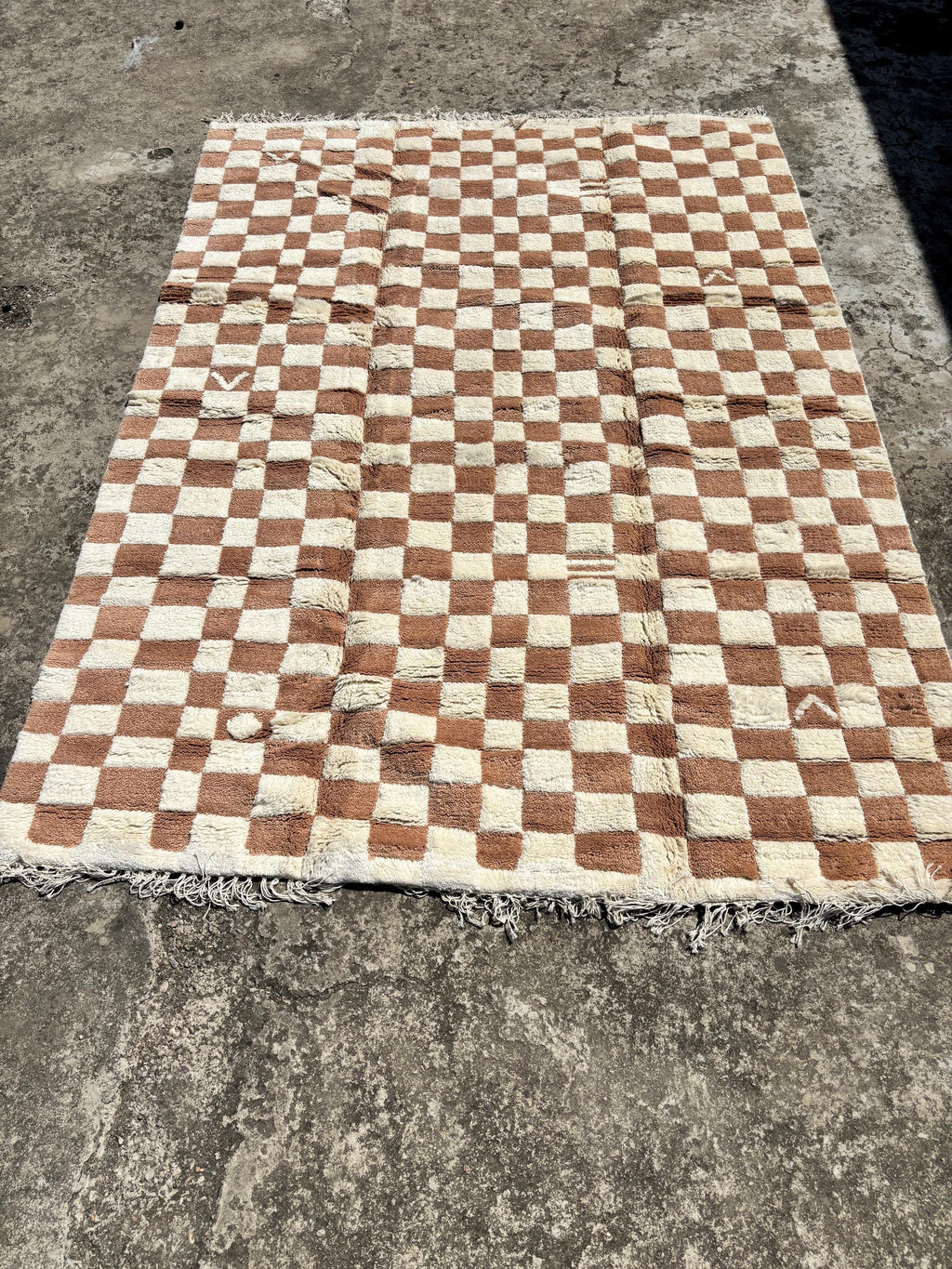Checkered Brown rug, Handmade custom rug, Brown and Beige rug, Moroccan Rug, handmade rug, Orange Checkered Rug, Wool Rug