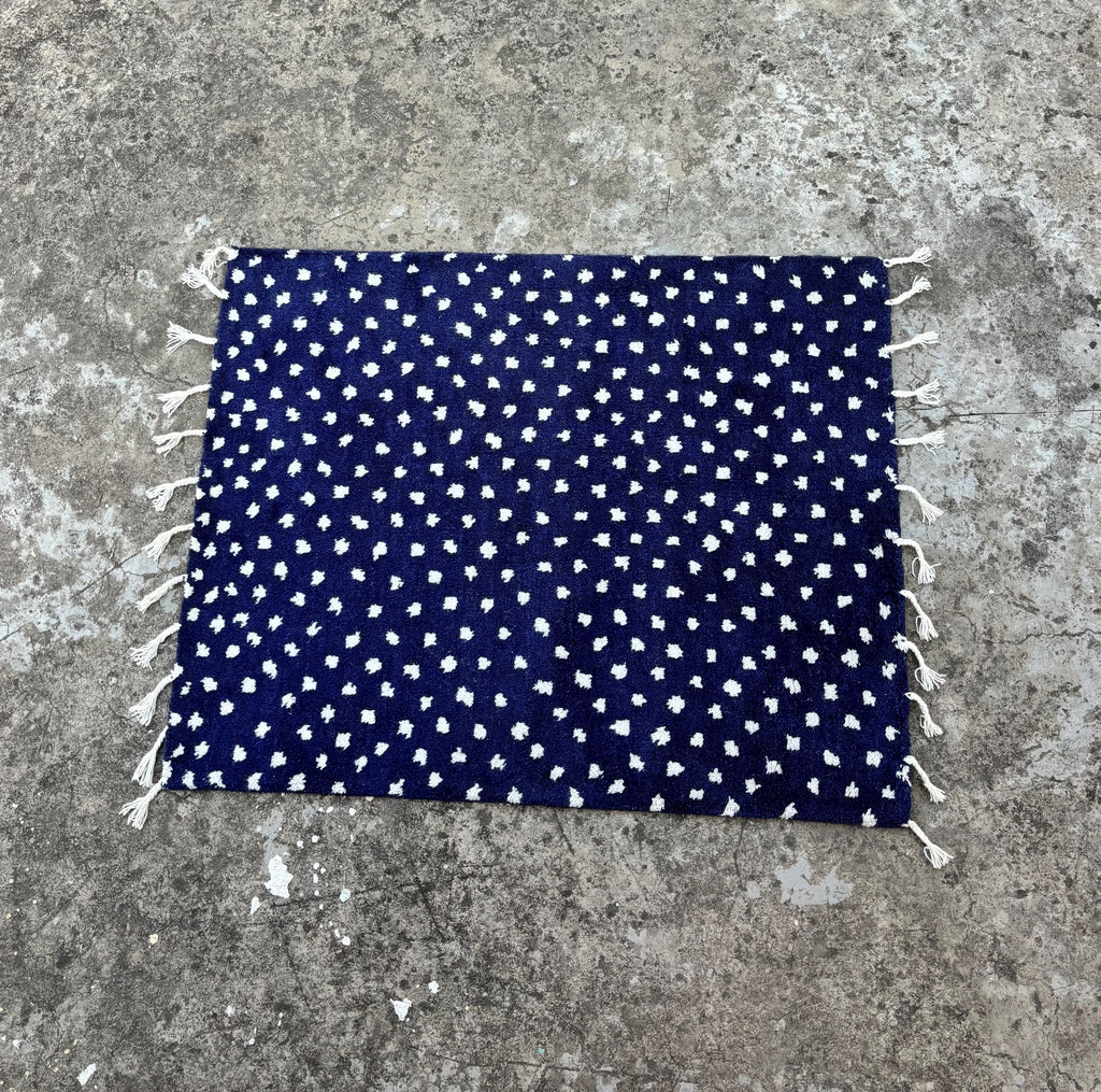 Navy Blue Beni Ourain Rug White Dots Moroccan Handmade Wool Berber Area Rug Custom Made Carpet Home Decor