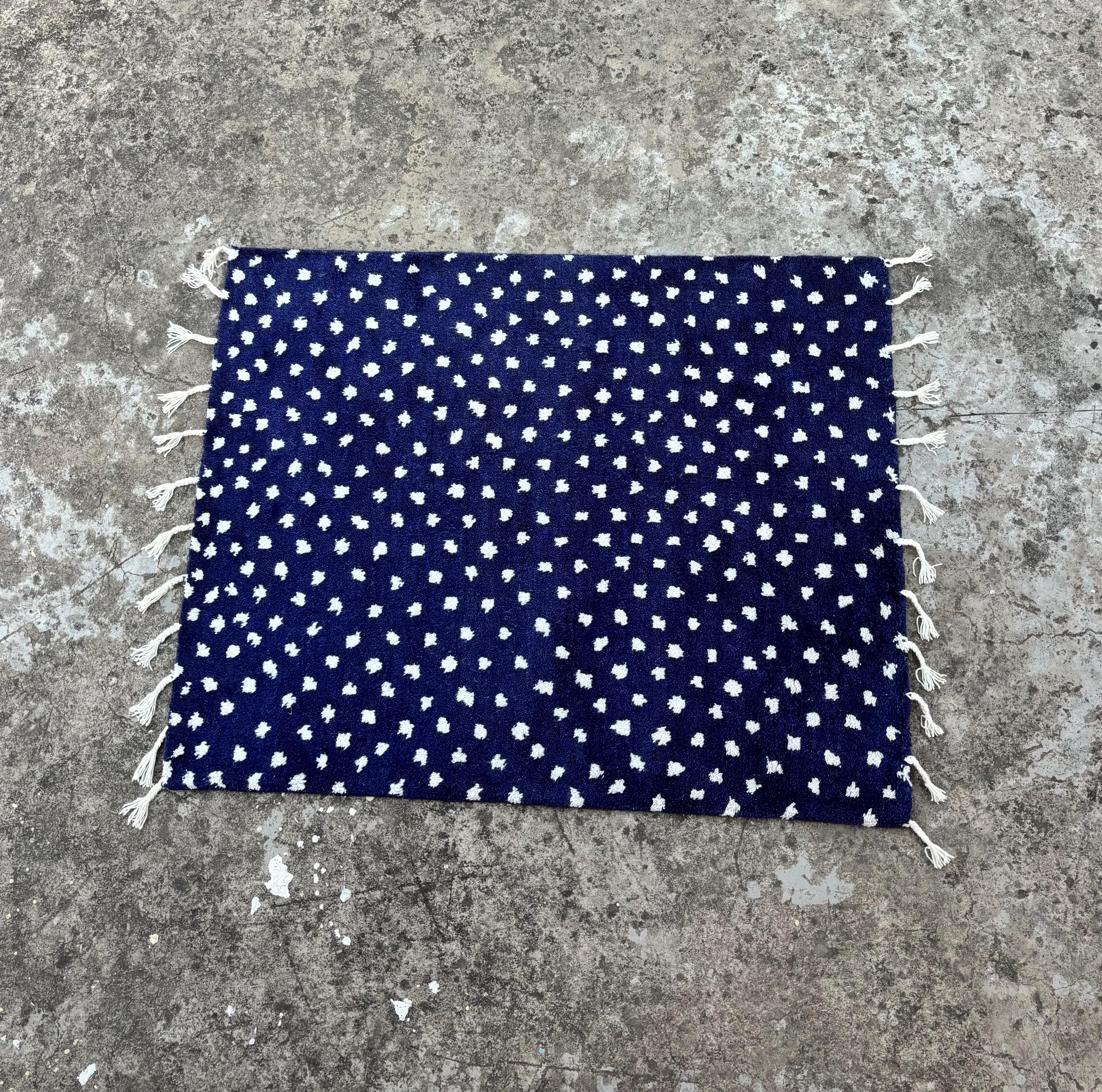Navy Blue Beni Ourain Rug White Dots Moroccan Handmade Wool Berber Area Rug Custom Made Carpet Home Decor
