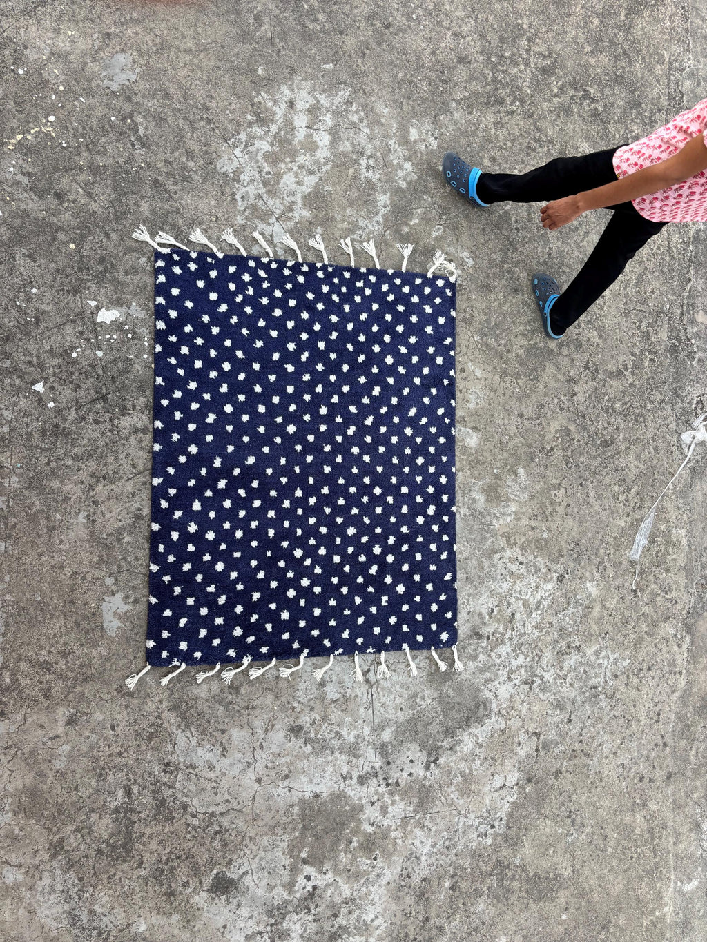 Navy Blue Beni Ourain Rug White Dots Moroccan Handmade Wool Berber Area Rug Custom Made Carpet Home Decor