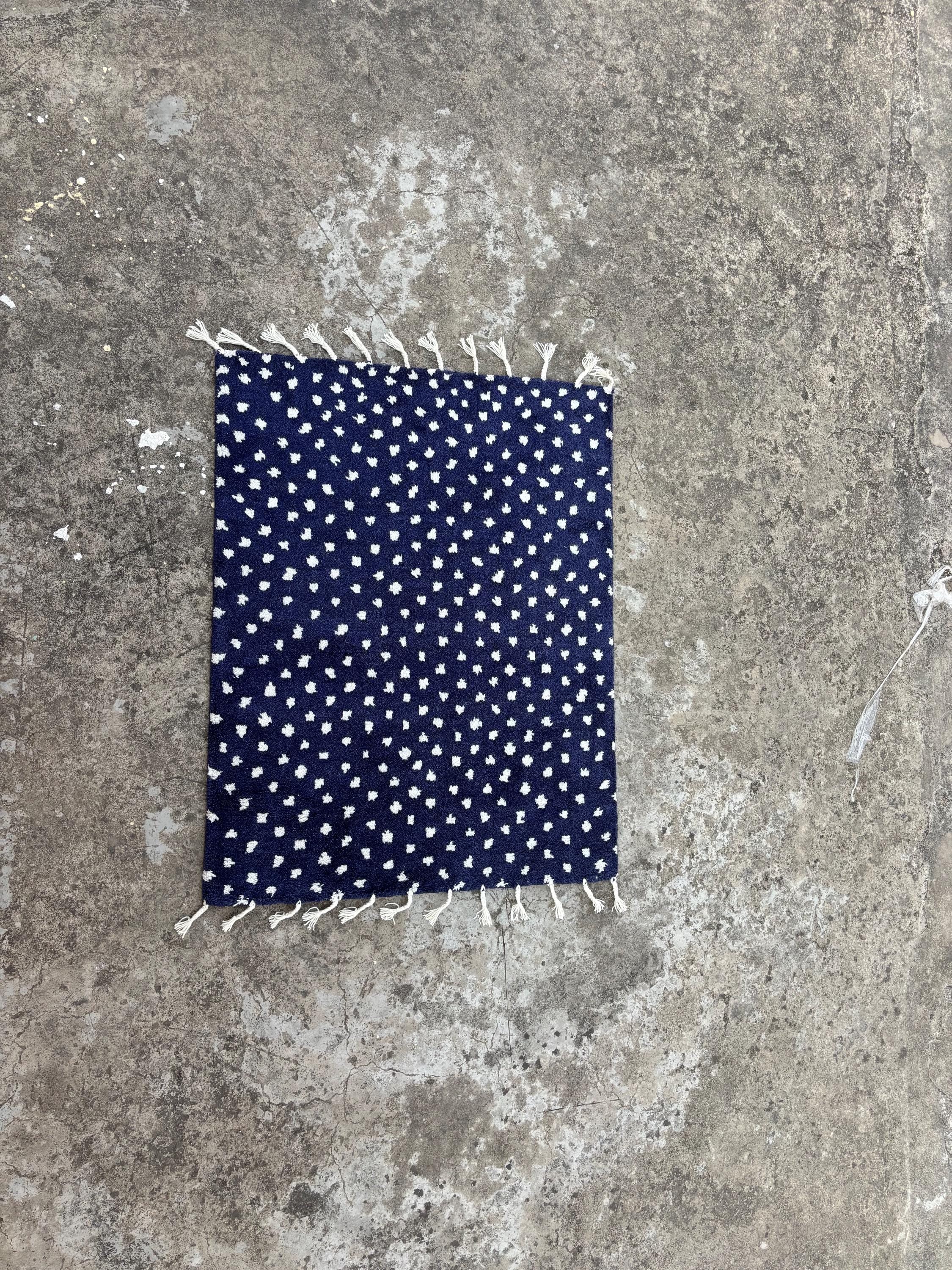 Navy Blue Beni Ourain Rug White Dots Moroccan Handmade Wool Berber Area Rug Custom Made Carpet Home Decor