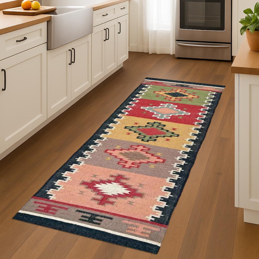 Textured Kilim Wool Jute Flatweave Runner | Handmade Neutral Carpet | Minimalist Eco Friendly Hallway Rug | Farmhouse Home Accent