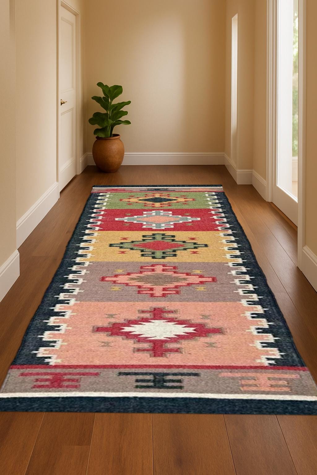 Textured Kilim Wool Jute Flatweave Runner | Handmade Neutral Carpet | Minimalist Eco Friendly Hallway Rug | Farmhouse Home Accent