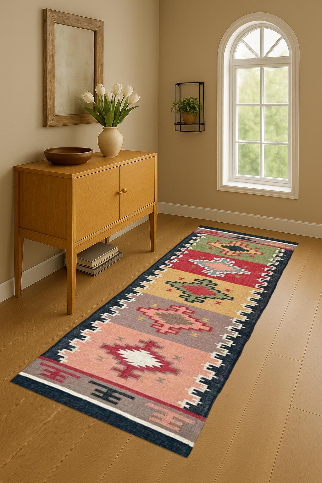 Textured Kilim Wool Jute Flatweave Runner | Handmade Neutral Carpet | Minimalist Eco Friendly Hallway Rug | Farmhouse Home Accent
