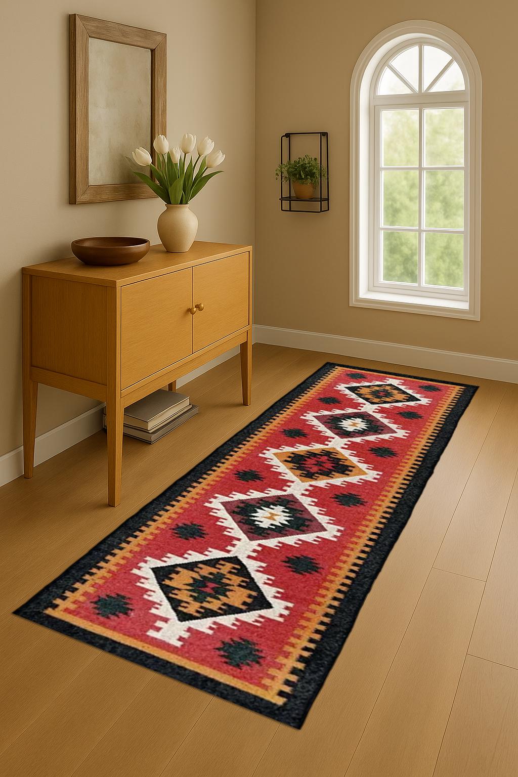 Handwoven Kilim Wool Jute Runner Rug | Natural Flatweave Carpet | Eco Friendly Hallway Kilim Runner | Minimalist Farmhouse Home Decor