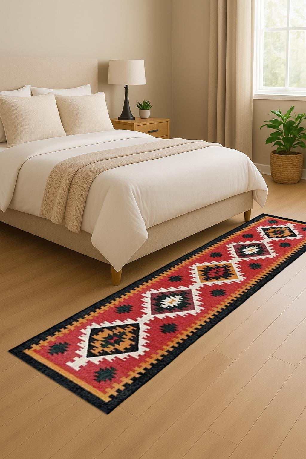 Handwoven Kilim Wool Jute Runner Rug | Natural Flatweave Carpet | Eco Friendly Hallway Kilim Runner | Minimalist Farmhouse Home Decor