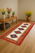 Handwoven Wool Jute Runner Rug | Natural Flatweave Hallway Carpet | Rustic Wool and Jute Runner Rug | Textured Natural Kilim for Home Decor
