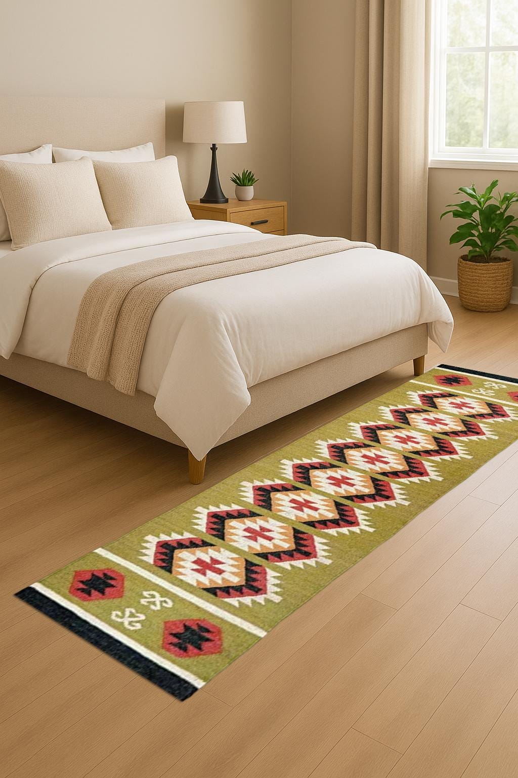 Handwoven kilim Wool Jute Runner Boho kilim Hallway Rug For Living Room Geometric Wool Jute Runner Rug For Living Room Entryway