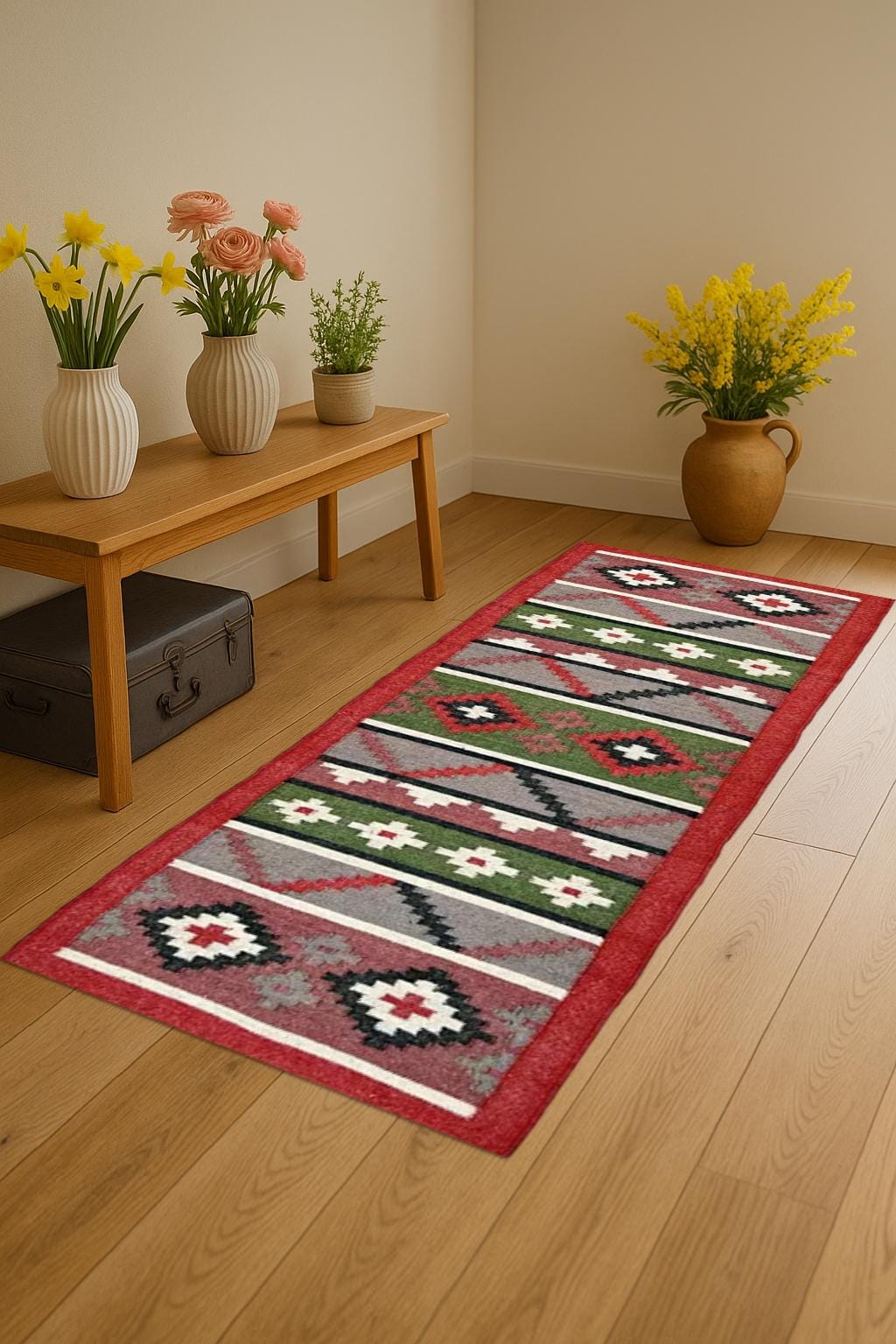 Handwoven Kilim Wool Jute Runner Wool Jute Runner Rug Handwoven Boho Hallway Runner Natural Fiber Decor For Living Room Area