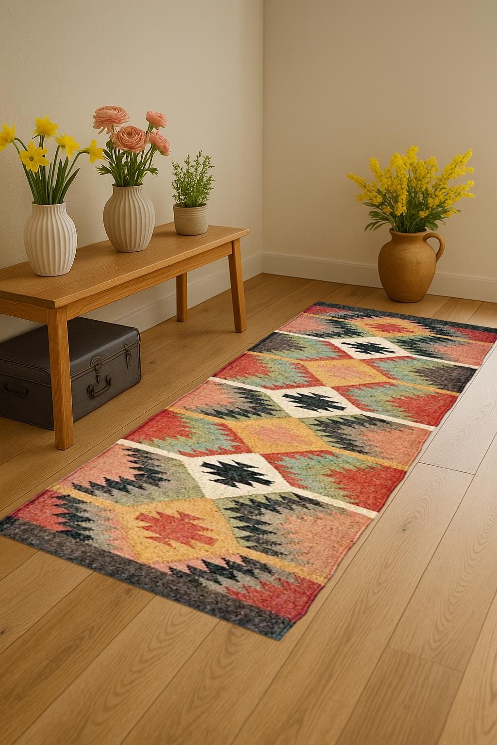 Wool Jute Runner Rug Handwoven Boho Hallway RunnerNaturalFlatweave RugFiber Decor Kilim Jute Runner For Living Room Decor Custom Size