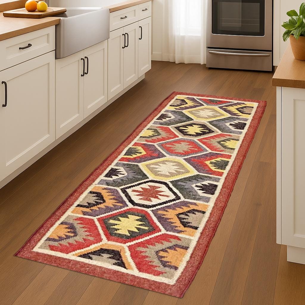 Handmade Wool Jute Rug Runner | Eco Friendly Natural Fiber Rug | Narrow Hallway or Entryway Bohemian Wool Jute Rug Runner