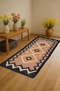 Artisan Wool Jute Runner Rug Eco-Friendly Flatweave Hallway Runner Indian Handwoven Wool Jute Runner Geometric Pattern Runner Rug