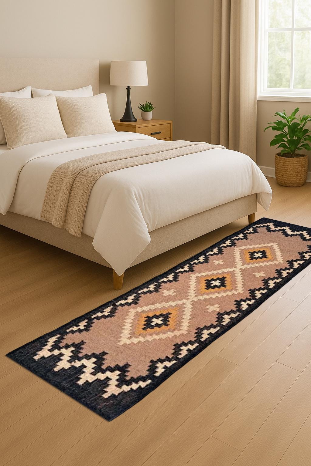 Artisan Wool Jute Runner Rug Eco-Friendly Flatweave Hallway Runner Indian Handwoven Wool Jute Runner Geometric Pattern Runner Rug