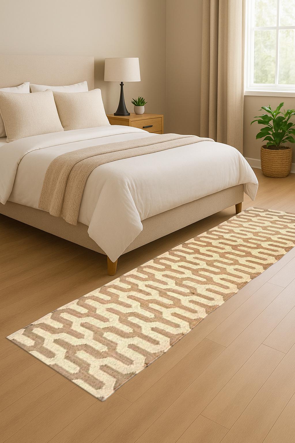 Modern Wool Jute Runner Sustainable Home Decor Neutral Handmade Rug for Living Room or Bedroom Flatweave Hallway Decor