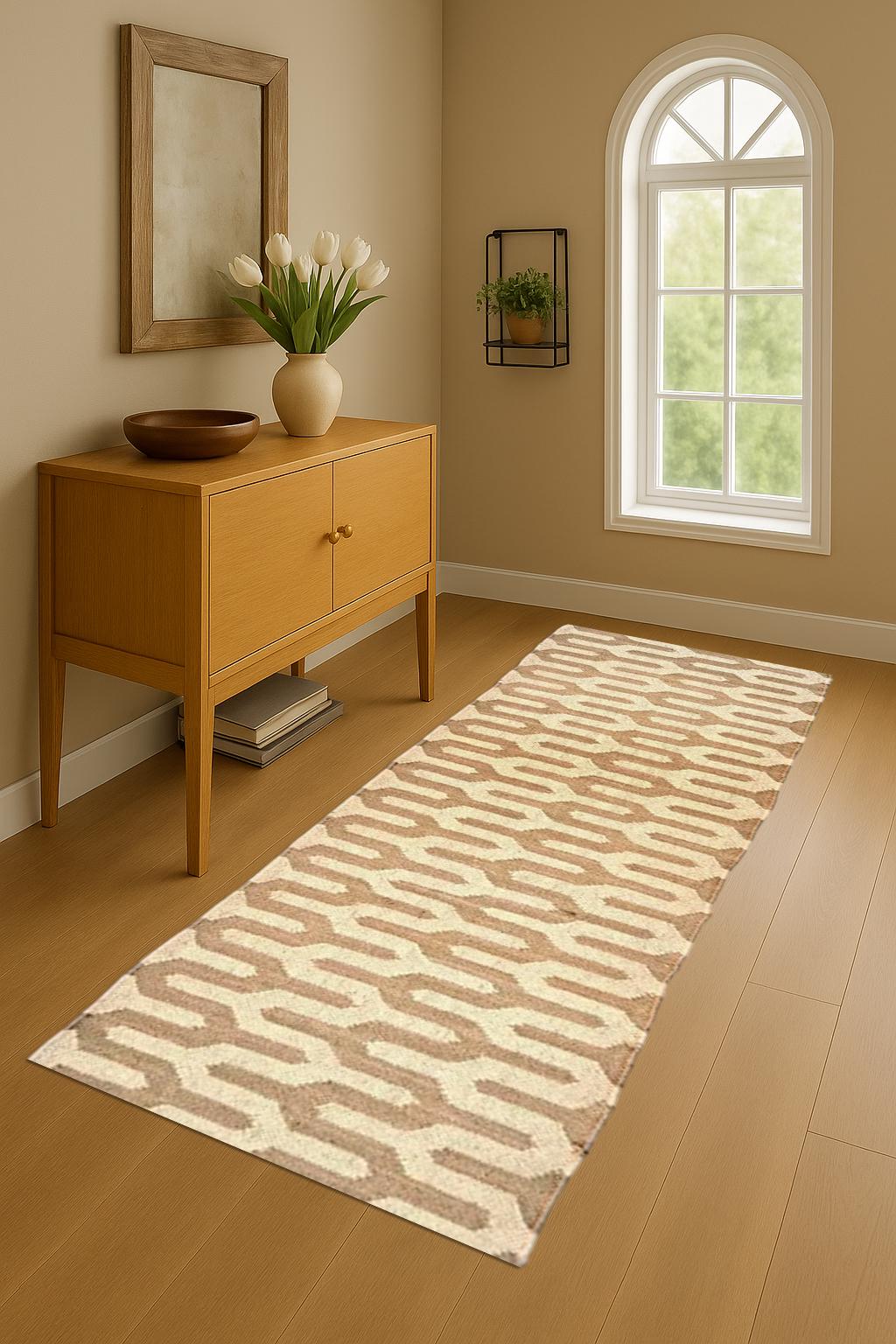 Modern Wool Jute Runner Sustainable Home Decor Neutral Handmade Rug for Living Room or Bedroom Flatweave Hallway Decor