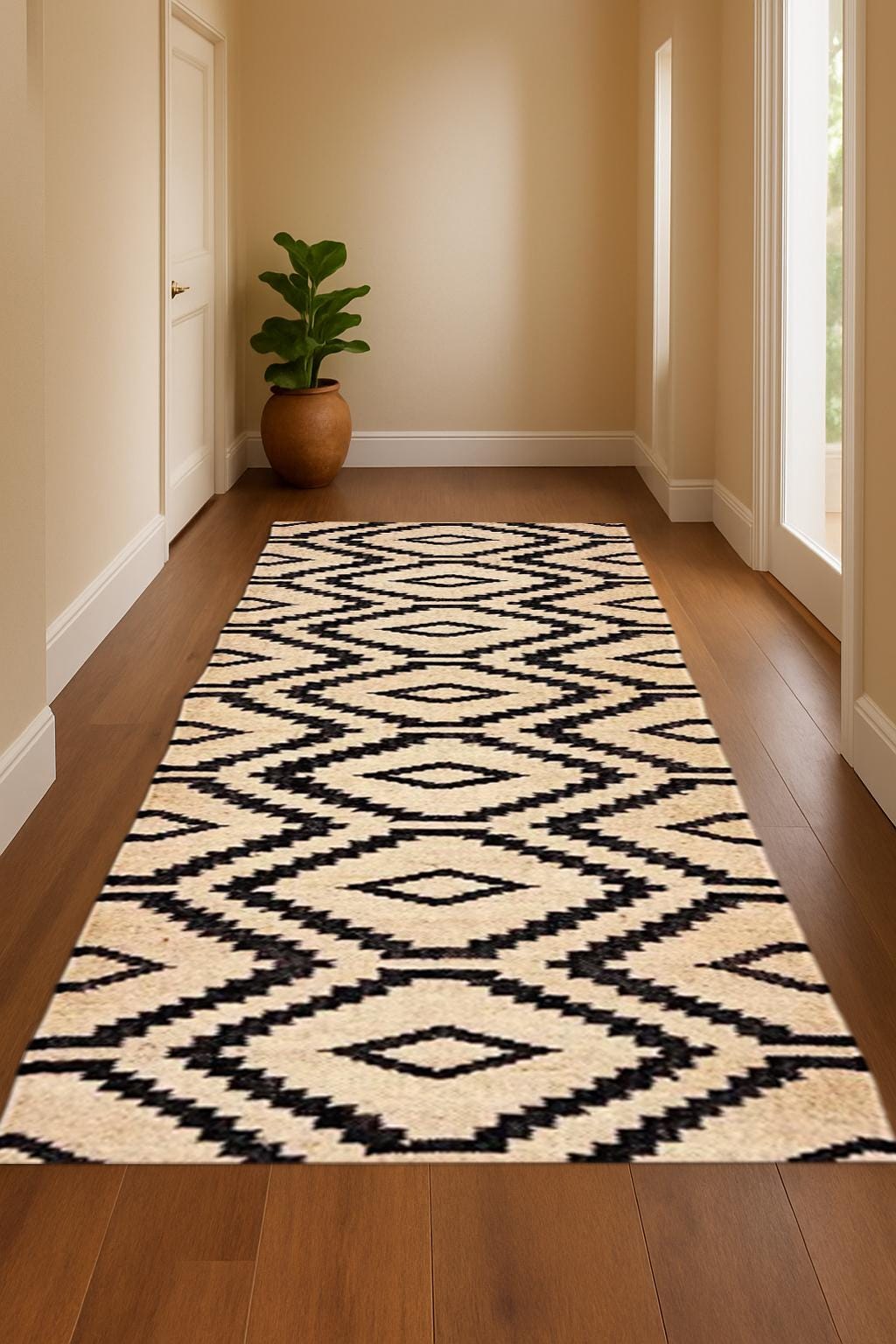 Indian Handmade Wool Jute Runner – Geometric Flatweave Rug – Eco-Friendly Hallway Runner Low Pile Natural Fiber Rug For Home Decor