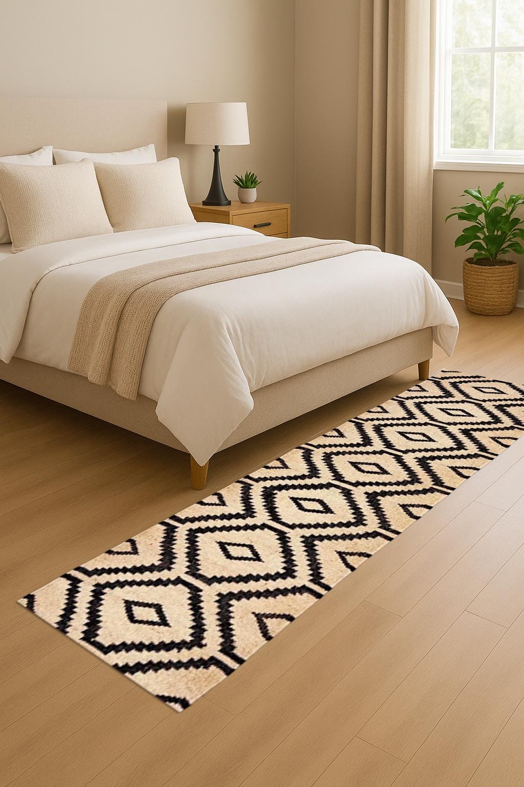 Indian Handmade Wool Jute Runner – Geometric Flatweave Rug – Eco-Friendly Hallway Runner Low Pile Natural Fiber Rug For Home Decor
