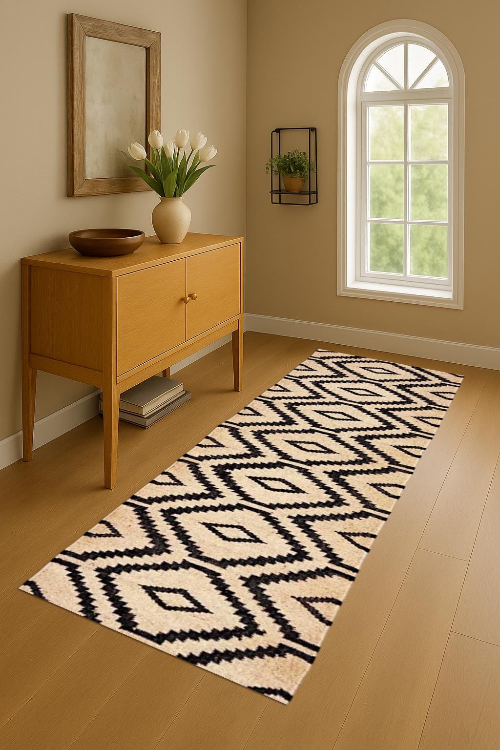 Indian Handmade Wool Jute Runner – Geometric Flatweave Rug – Eco-Friendly Hallway Runner Low Pile Natural Fiber Rug For Home Decor