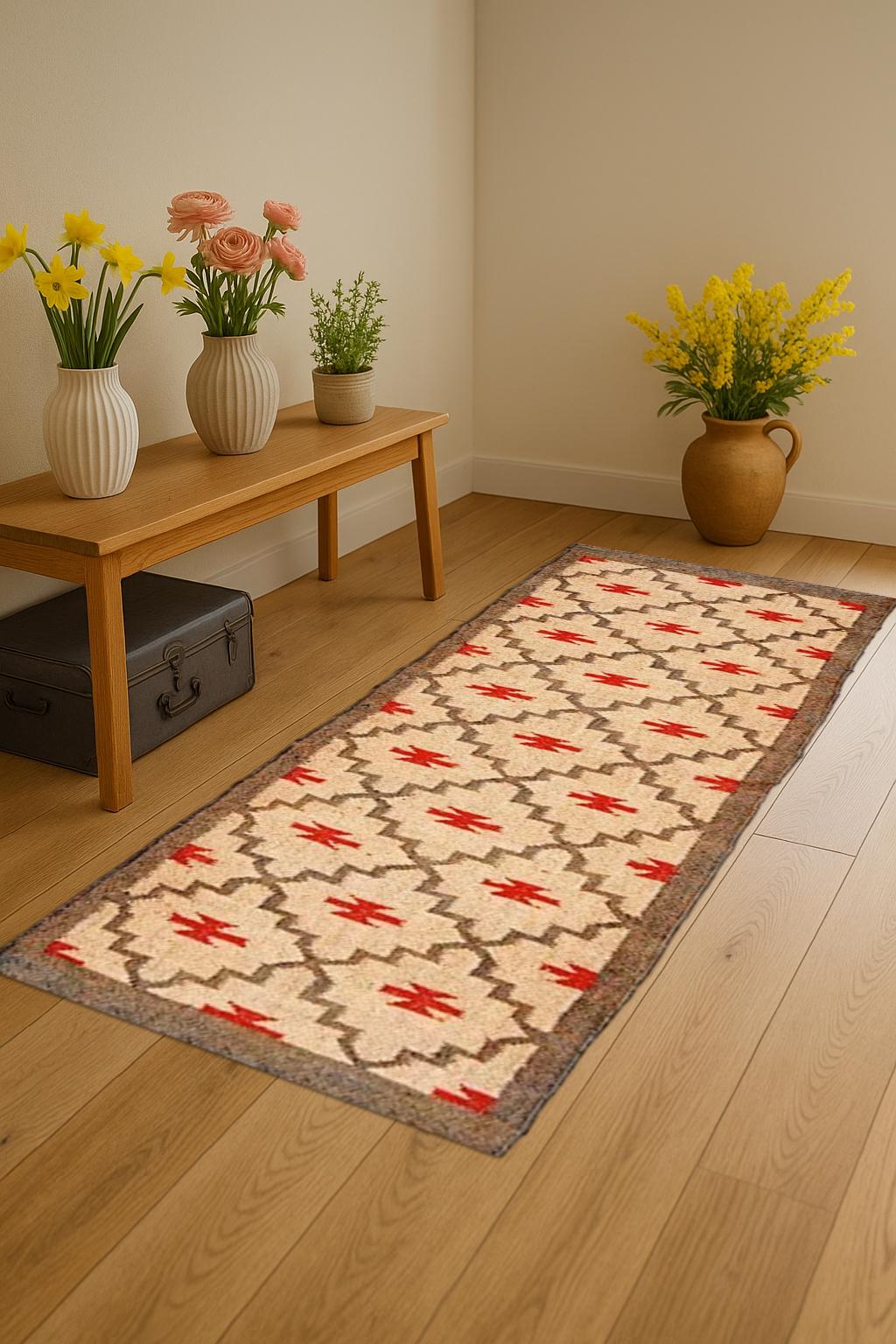 Boho Wool Jute Runner – Neutral Handmade Rug for Living Room or Bedroom – Flatweave Hallway Decor For Living Room Area Stair Runner Rugs
