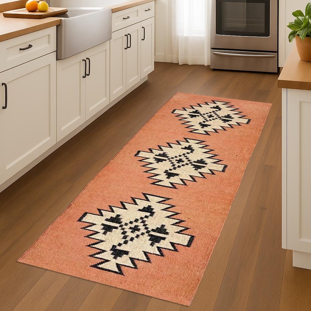 Rustic Handmade Wool Jute Runner – Neutral Farmhouse Carpet Rug, Eco-Friendly Boho Hallway Runner, Long Narrow Rug