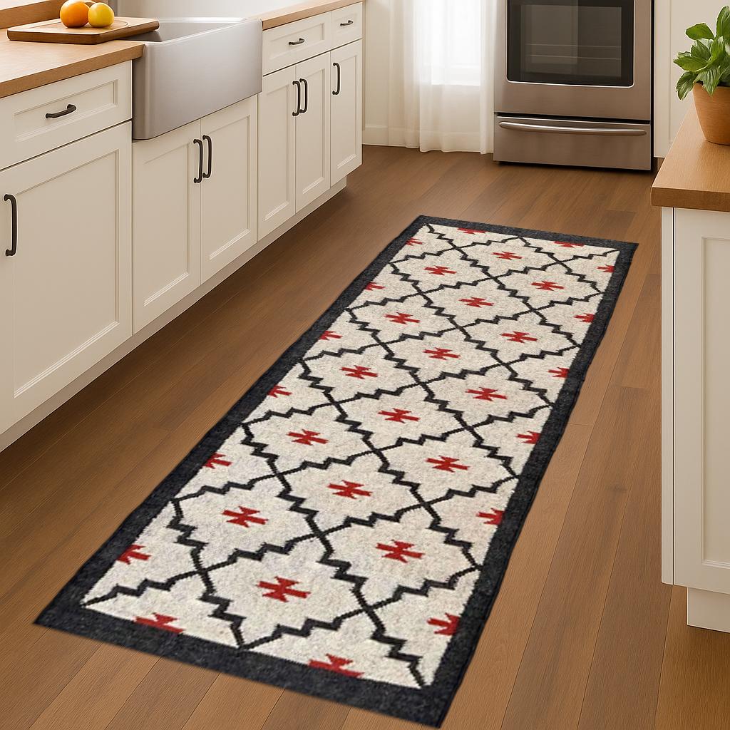 Bohemian Wool Jute Runner Rug – Handmade Farmhouse Hallway Carpet, Rustic Neutral Entryway Rug, Long Narrow Floor Runner