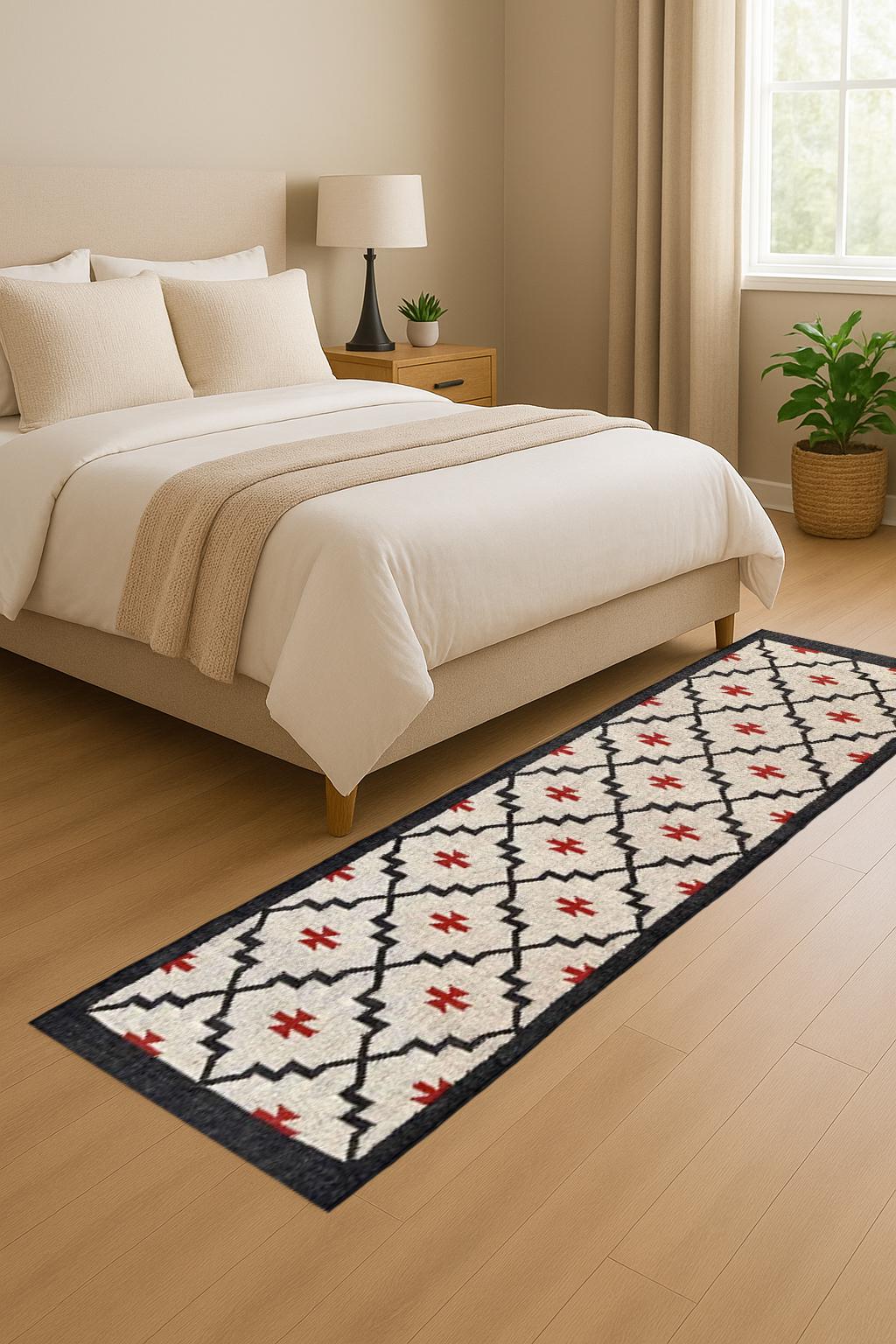 Bohemian Wool Jute Runner Rug – Handmade Farmhouse Hallway Carpet, Rustic Neutral Entryway Rug, Long Narrow Floor Runner