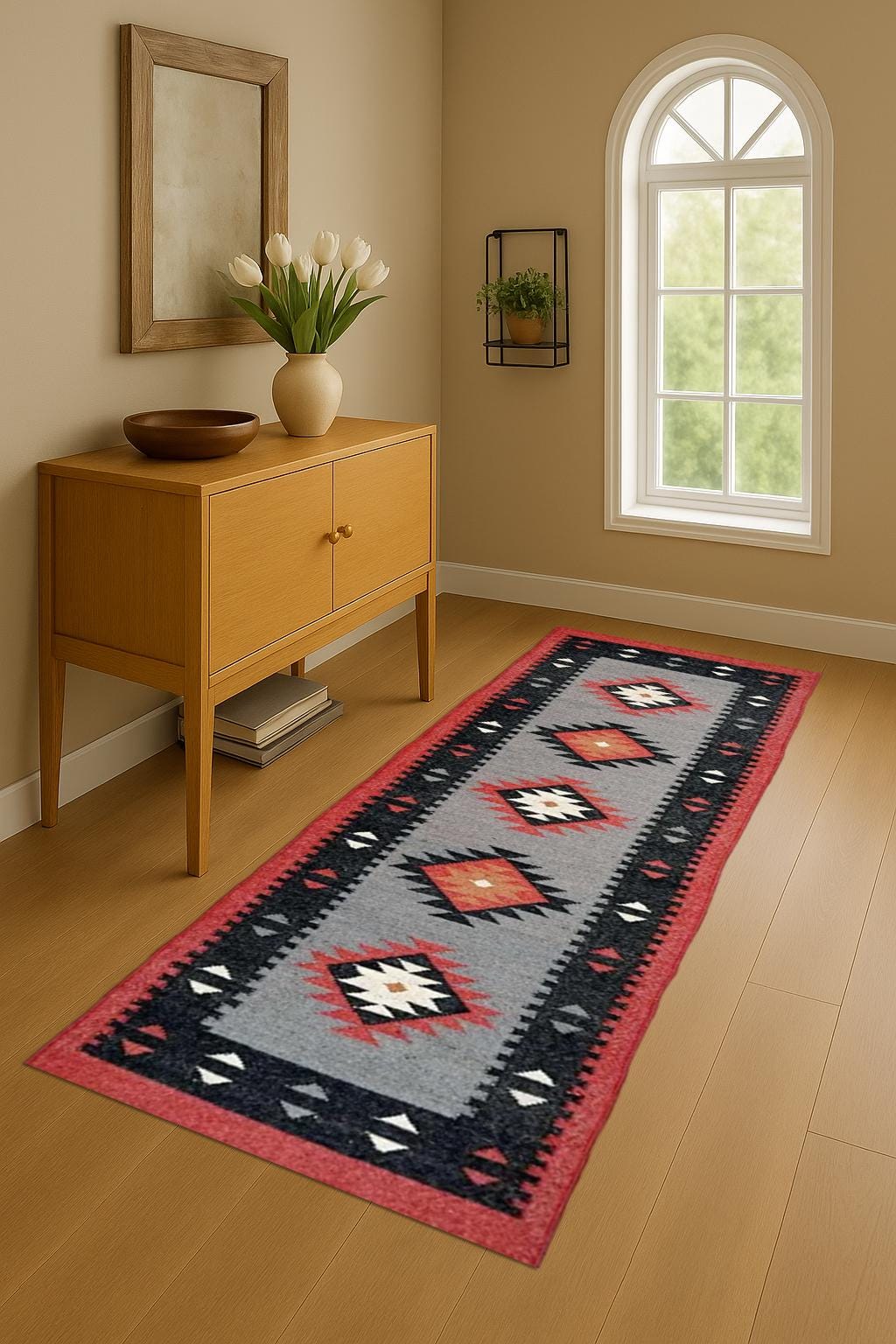 Wool and Jute Runner Rug – Eco-Friendly Farmhouse Hallway Carpet, Handmade Rustic Natural Runner, Boho Long Narrow Rug