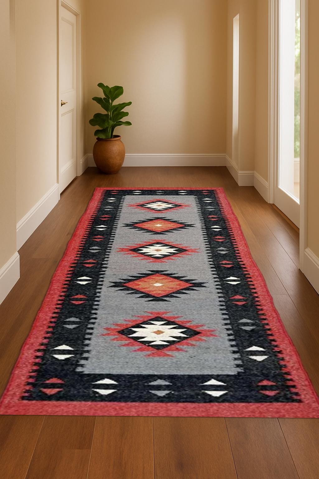 Wool and Jute Runner Rug – Eco-Friendly Farmhouse Hallway Carpet, Handmade Rustic Natural Runner, Boho Long Narrow Rug