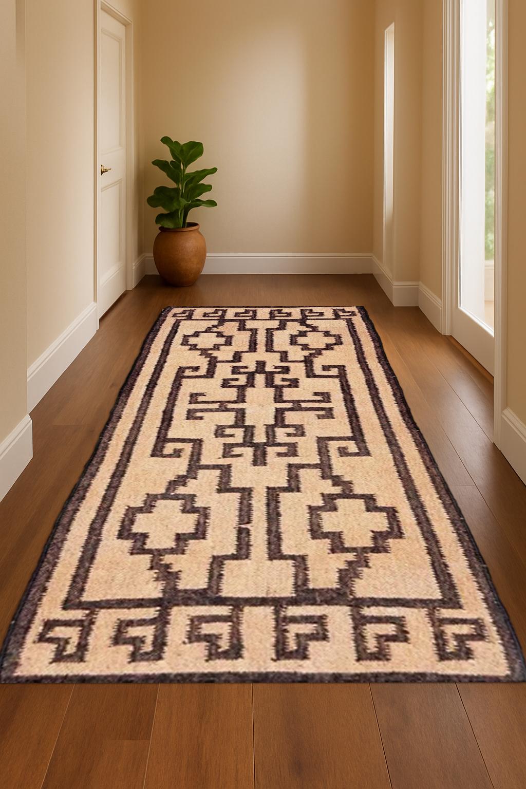 wool Handwoven Wool Jute Runner Rug Rustic Farmhouse Hallway Runner, Natural Boho Entryway Carpet, Long Neutral Rug for Home