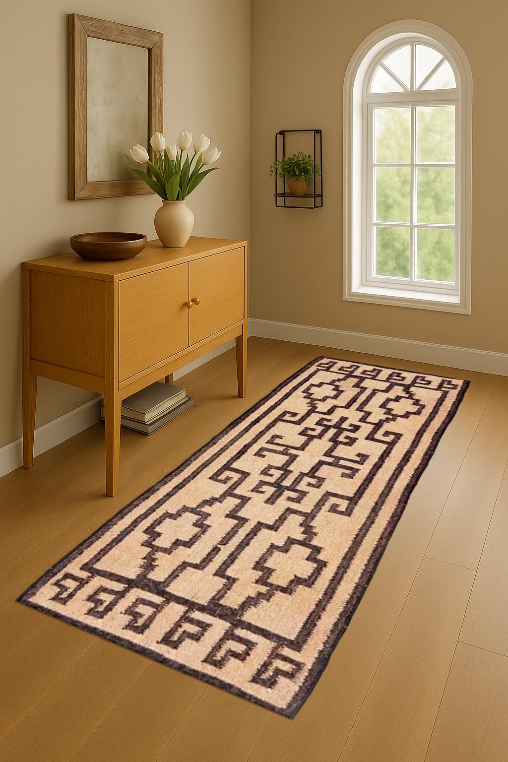 wool Handwoven Wool Jute Runner Rug Rustic Farmhouse Hallway Runner, Natural Boho Entryway Carpet, Long Neutral Rug for Home
