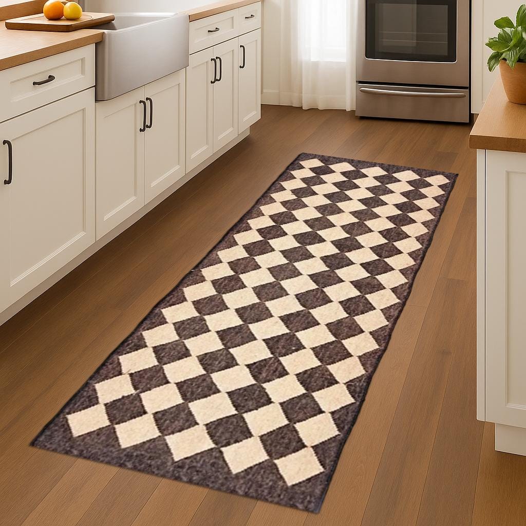 Rustic Wool and Jute Runner Rug, Handcrafted Long Hallway Carpet, Neutral Eco-Friendly Entryway and Kitchen Rug