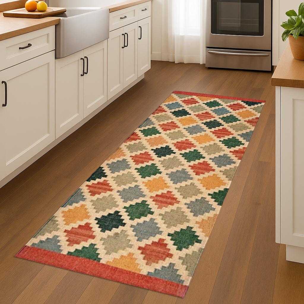 Handmade Wool Jute Long Runner, Soft Eco-Friendly Hallway Rug, Rustic Farmhouse Carpet for Entryway, Kitchen, Bedroom