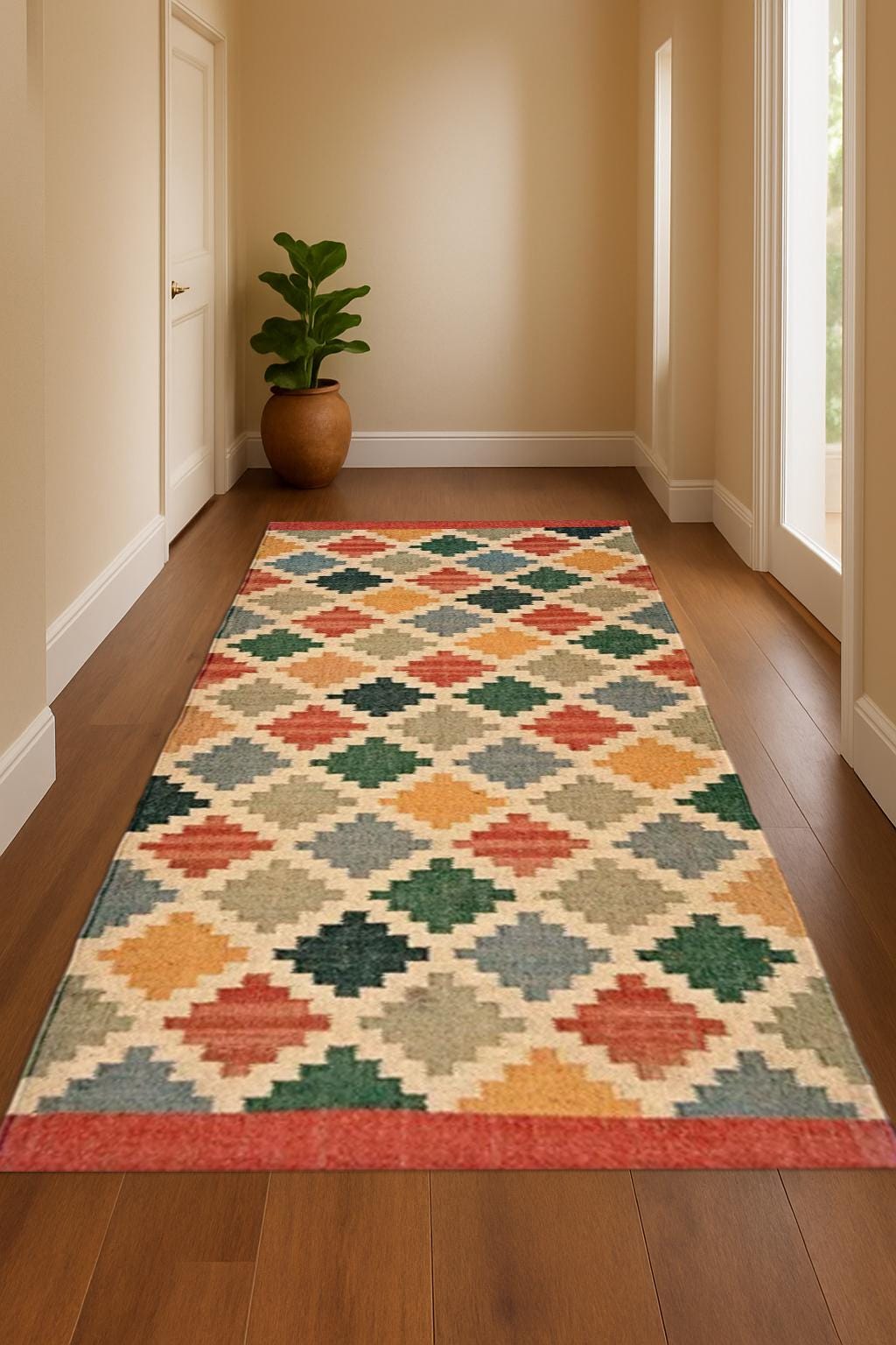 Handmade Wool Jute Long Runner, Soft Eco-Friendly Hallway Rug, Rustic Farmhouse Carpet for Entryway, Kitchen, Bedroom