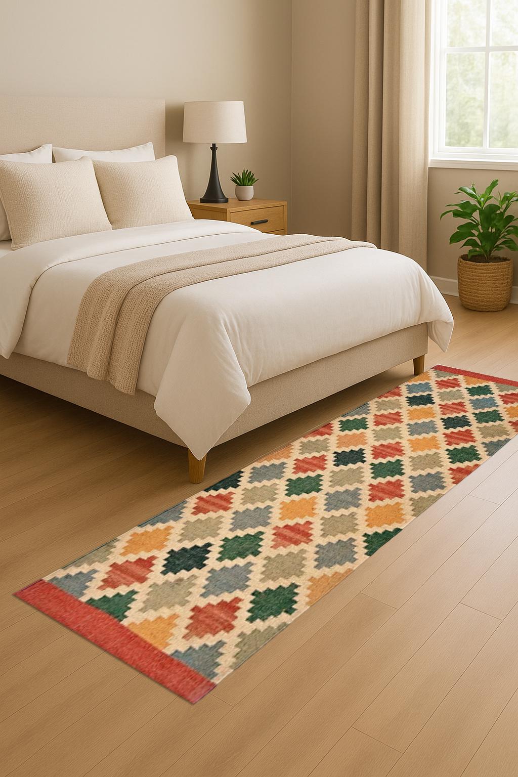 Handmade Wool Jute Long Runner, Soft Eco-Friendly Hallway Rug, Rustic Farmhouse Carpet for Entryway, Kitchen, Bedroom