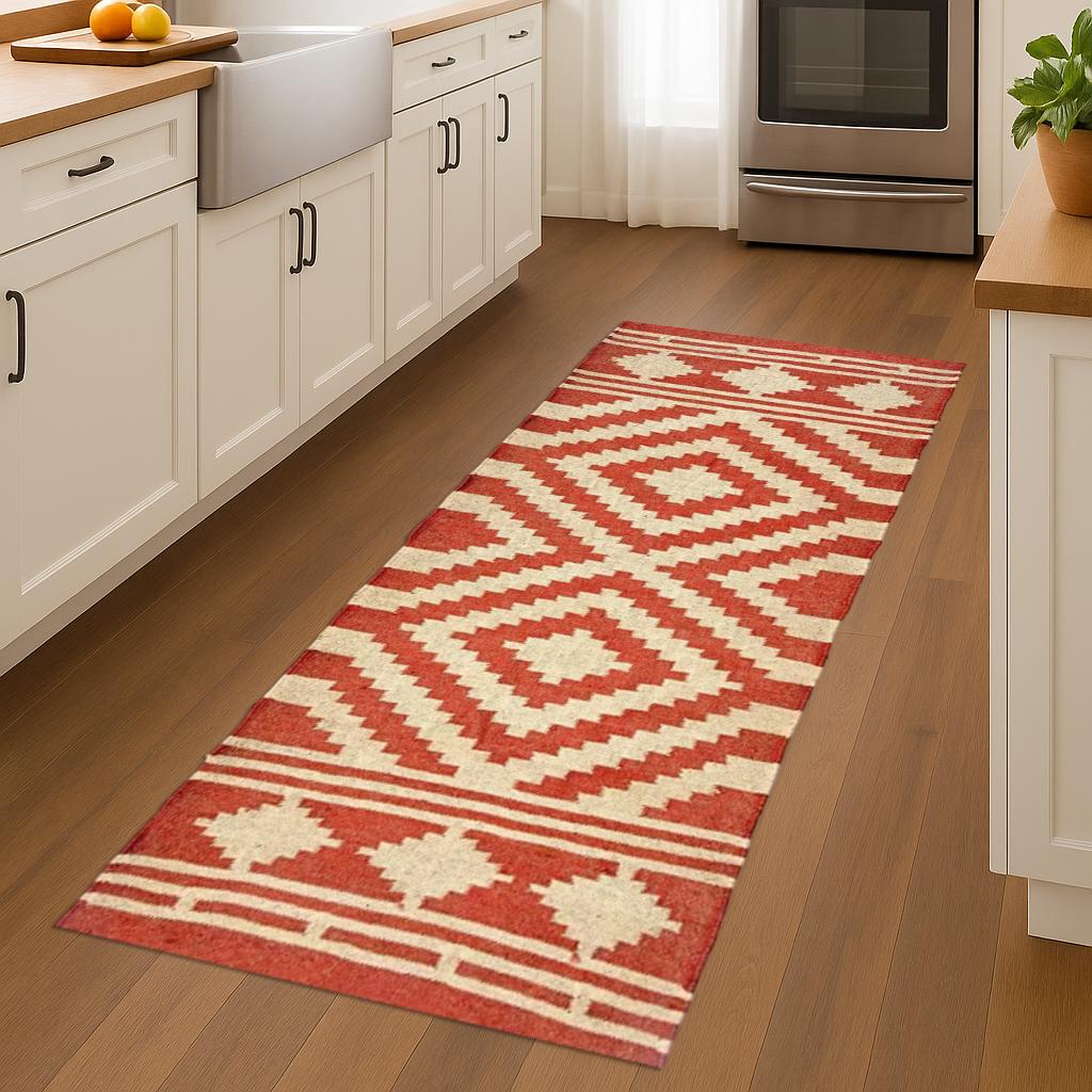 Soft Handmade Wool Jute Runner, Long Rustic Hallway Rug, Natural Fiber Farmhouse Carpet for Entryway or Kitchen