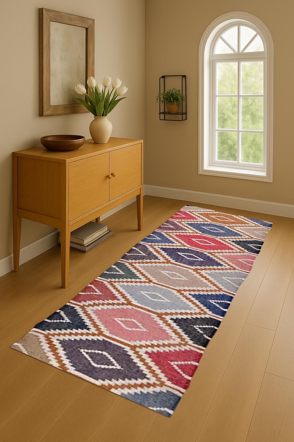 Natural Wool Jute Runner, Handmade Long Hallway Rug, Soft Durable Farmhouse Carpet for Entry, Kitchen, or Bedroom
