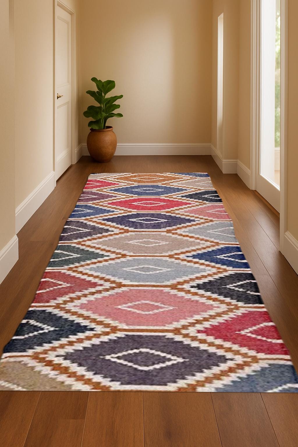 Natural Wool Jute Runner, Handmade Long Hallway Rug, Soft Durable Farmhouse Carpet for Entry, Kitchen, or Bedroom