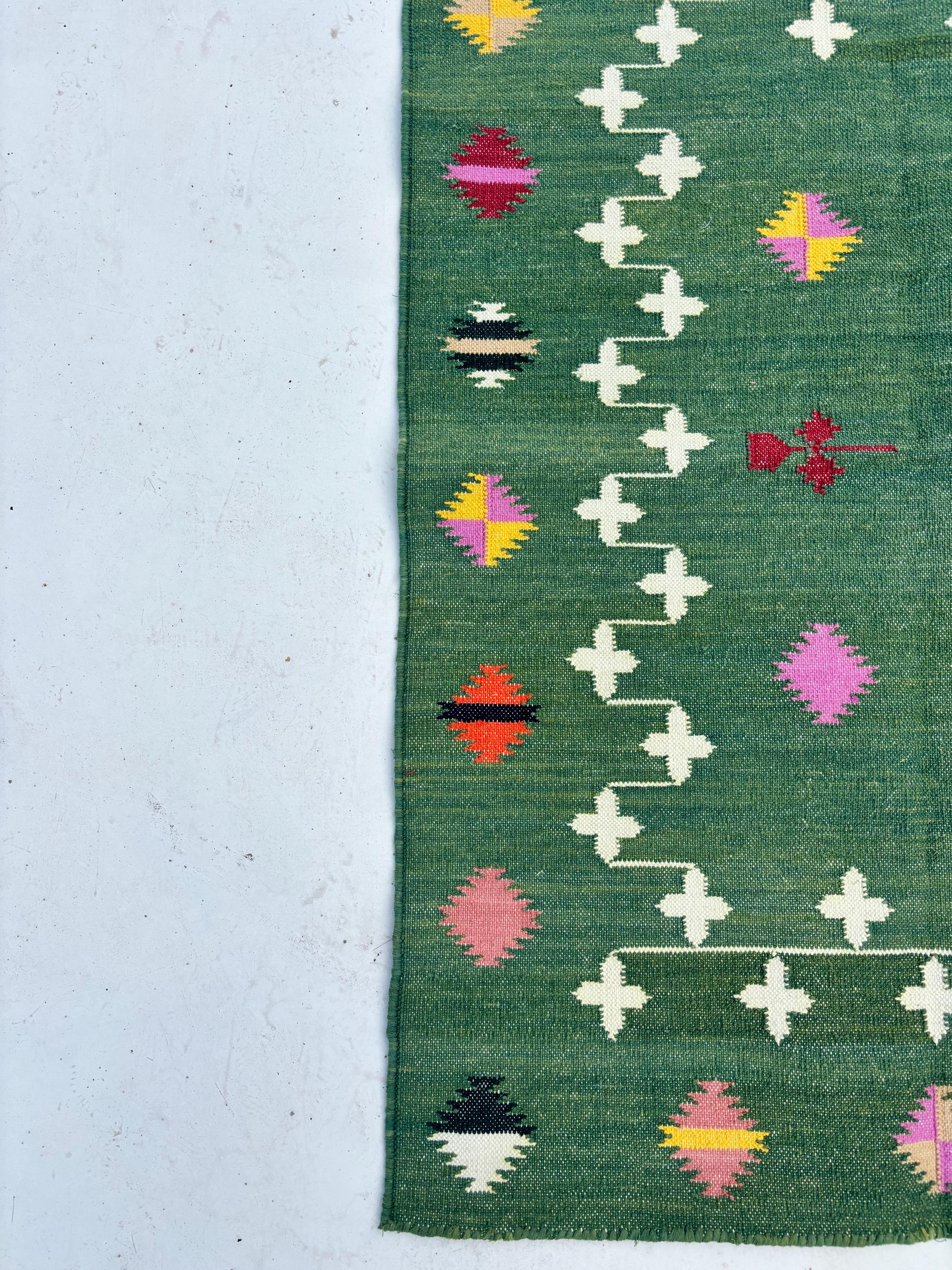8x10 Ft. Green, Handmade Flat Weave Rug, Custom Size Area Dhurrie, Home & Living Room, Bedroom, Home Decor Rug, Wool Reversible Rug