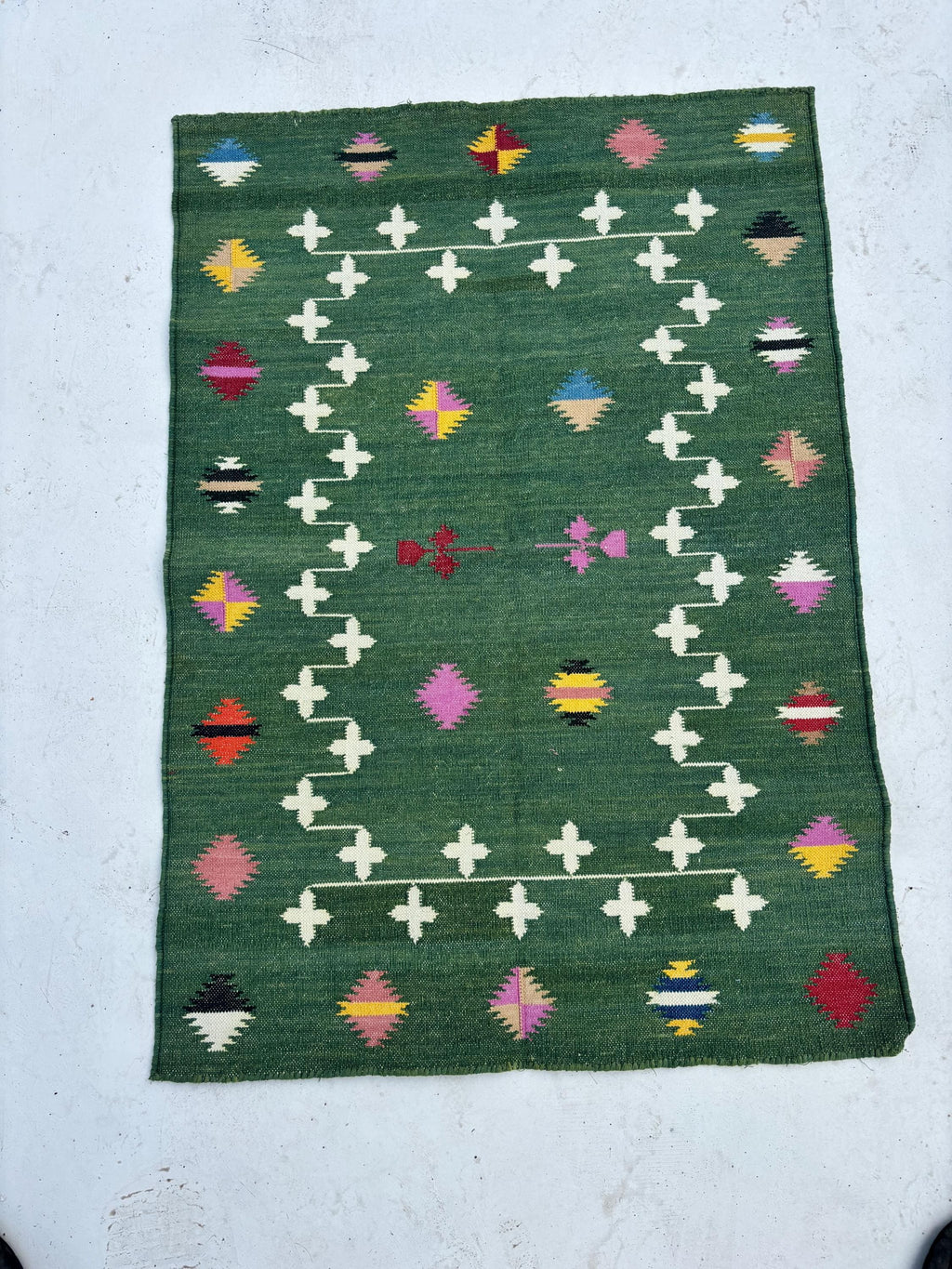 8x10 Ft. Green, Handmade Flat Weave Rug, Custom Size Area Dhurrie, Home & Living Room, Bedroom, Home Decor Rug, Wool Reversible Rug