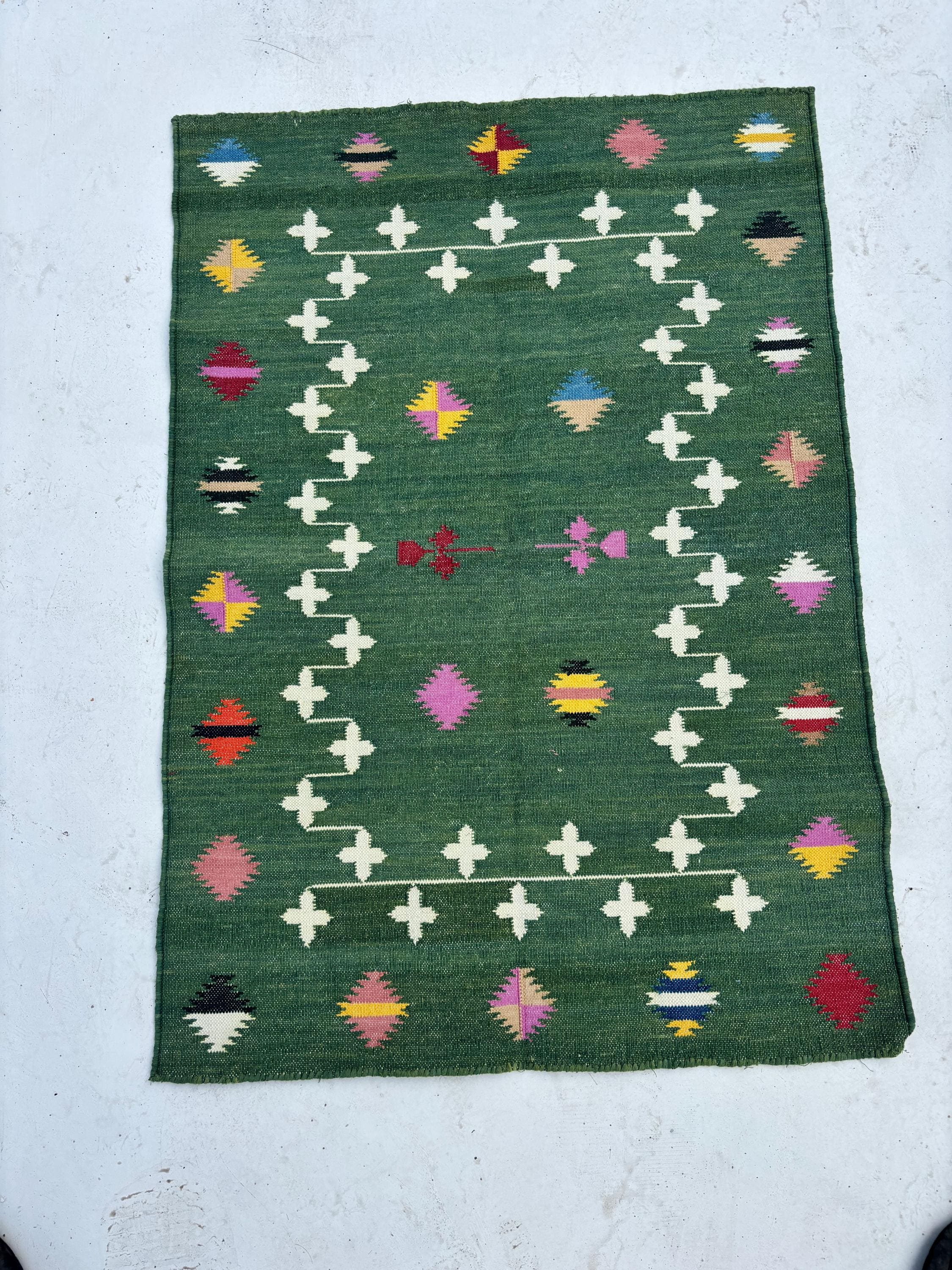 8x10 Ft. Green, Handmade Flat Weave Rug, Custom Size Area Dhurrie, Home & Living Room, Bedroom, Home Decor Rug, Wool Reversible Rug