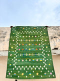 Handmade Cotton Area Flat Weave Rug, Natural Vegetable Dyed, Green And White, Area Rug For Living Room, Bedroom, Home Decor Rug