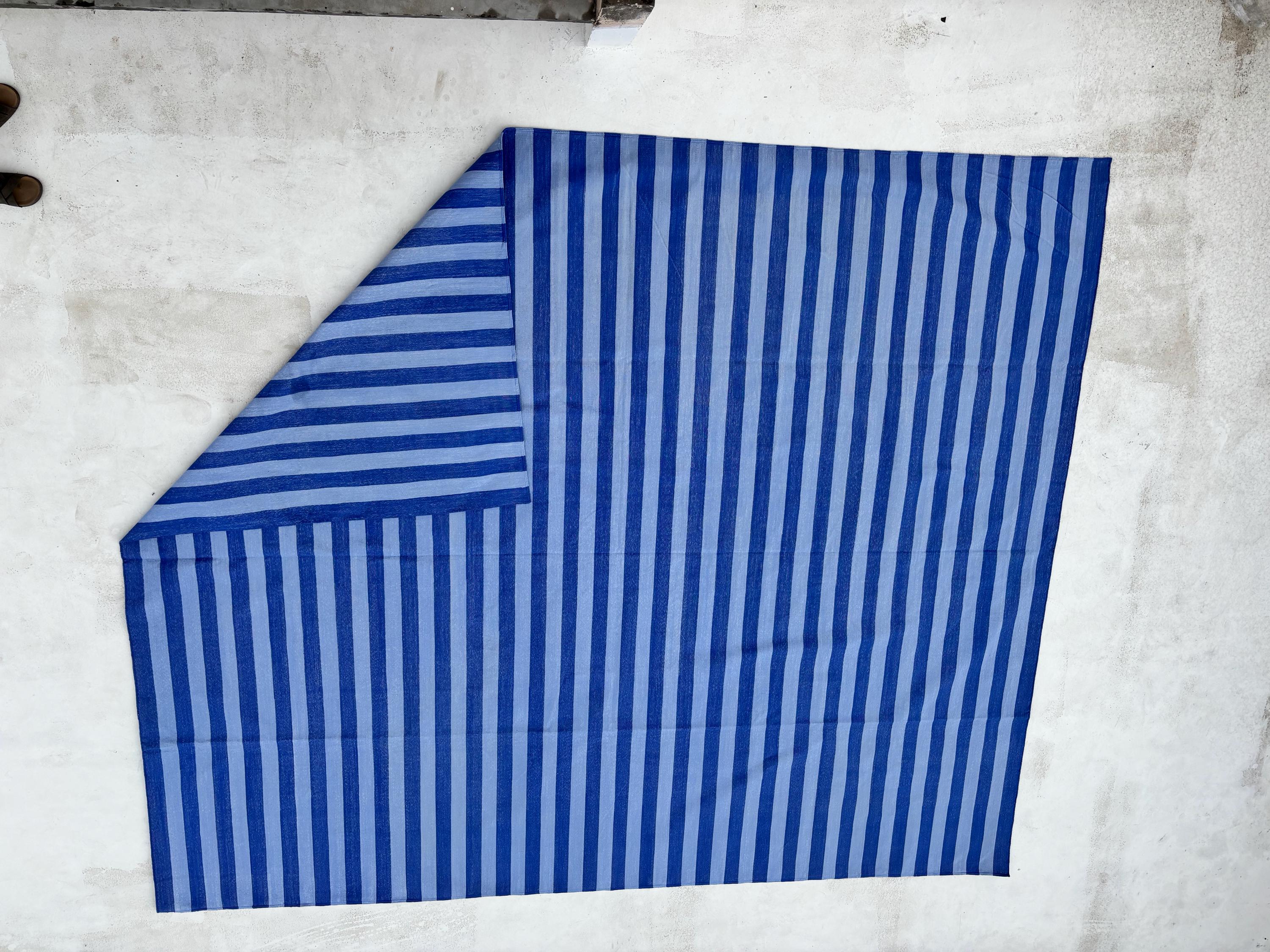 Blue Cotton Handmade Modern stripes Rug, Bedroom Rug, Hallway Floor Rug, Cotton Rug, Cotton Blue Color Rug.
